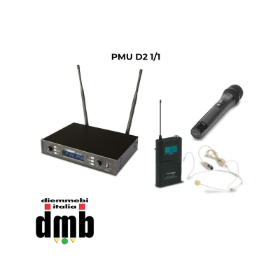 PMU D2 1/1 - AUDIO DESIGN PRO - Radiomicrofono True Diversity a 2 canali UHF con 1 microfono a gelato e 1 body pack con archetto