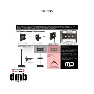 MD ITALY - SPLT35 - Combinazione di articoli per posizionare il supporto monitor SPLTAGN su stativo diffusori audio da 3