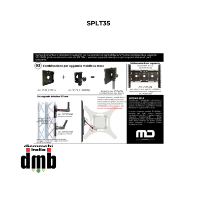 MD ITALY - SPLT35 - Combinazione di articoli per posizionare il supporto monitor SPLTAGN su stativo diffusori audio da 3