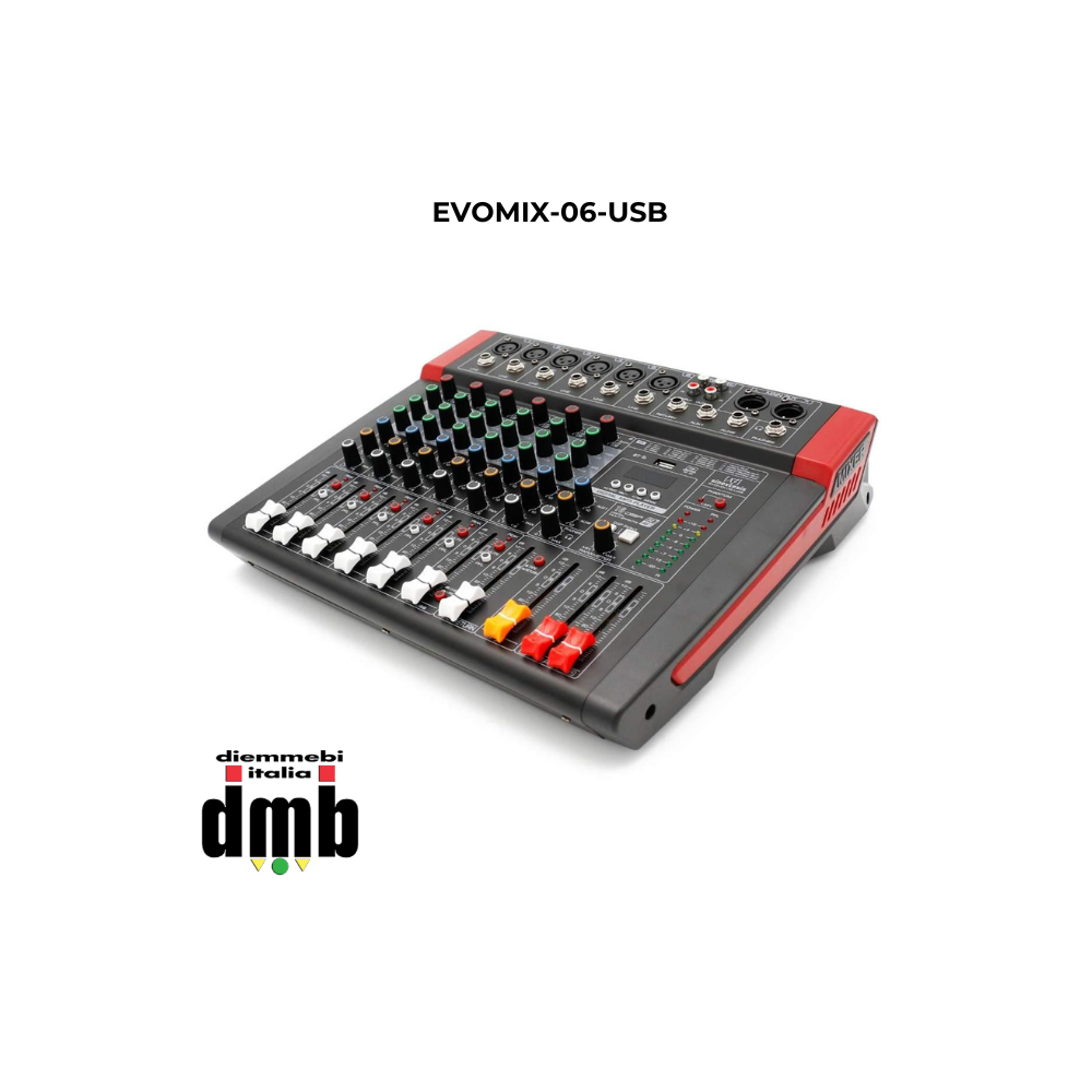 SINEXTESIS - EVOMIX-06-USB - Mixer 6 canali, multieffetto DSP, interfaccia USB, lettore Mp3, Bluetooth