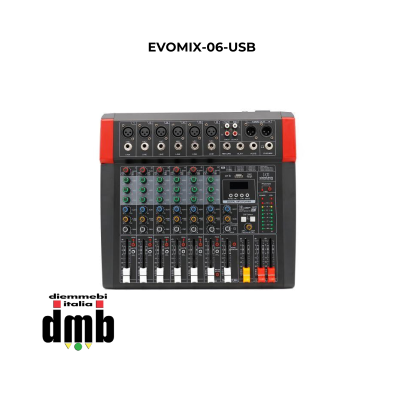 SINEXTESIS - EVOMIX-06-USB - Mixer 6 canali, multieffetto DSP, interfaccia USB, lettore Mp3, Bluetooth