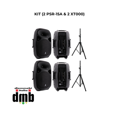 SINEXTESIS - KIT PSR-15A & XT000 - Coppia di Diffusori Attivi 500W musicali (LF 15" + HF 1") con supporti