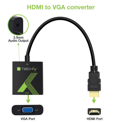 TECHLY - IDATA HDMI-VGA2A - Cavo Convertitore Adattatore da HDMI™ a VGA 1920x1200 con Audio 3.5"