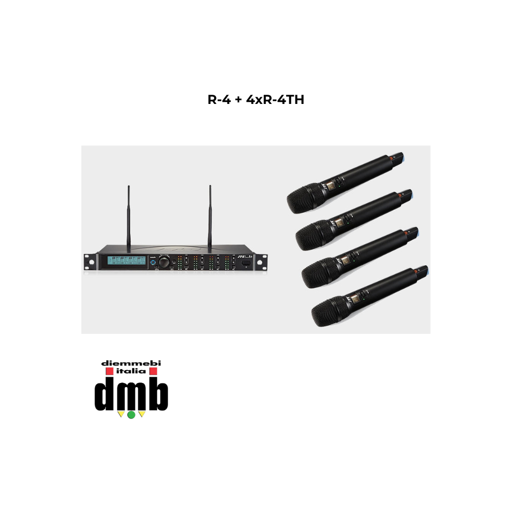JTS - R-4 + 4xR-4TH - 43573- Sistema wireless UHF PLL composto da: un R-4, ricevitore 4 canali e 4 microfoni trasmettitori R-4TH