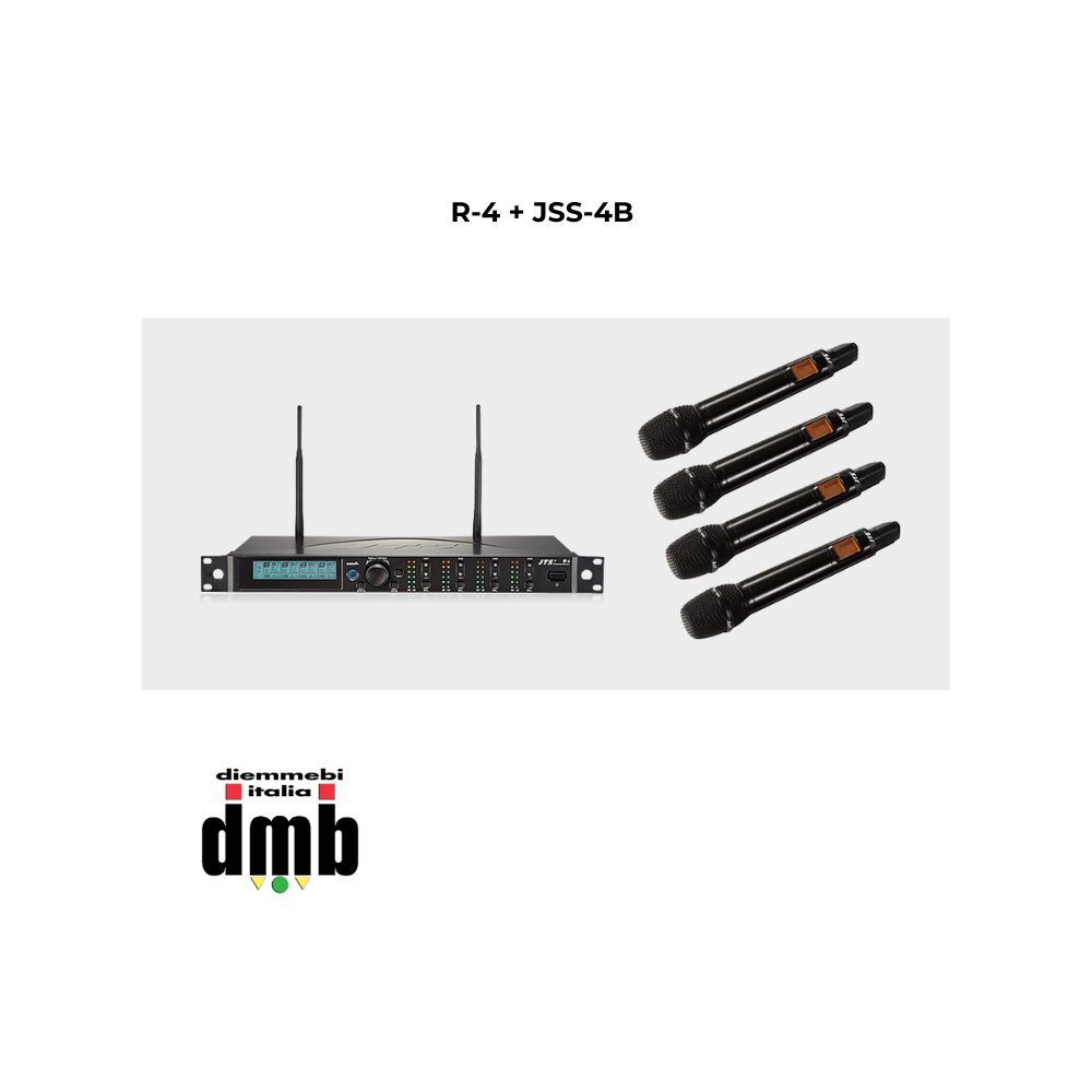 JTS - R-4 + JSS-4B - 43571 - Sistema wireless UHF PLL composto da ricevitore 4 canali e 4 trasmettitori palmari