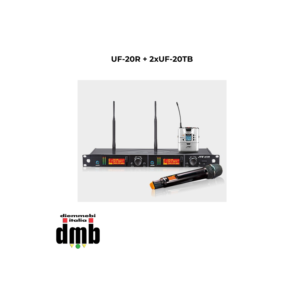 JTS - UF-20R+2xUF-20TB UHF SISTEMA WIRELESS RICEVITORE DOPPIO CANALE UF20R +  2 BODYPACK UF-20TB - 39603