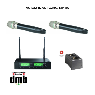 MIPRO - ACT312-II, ACT-32HC, MP-80 - Kit ricevitore, trasmettitori e caricabatterie