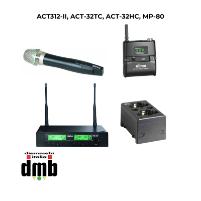MIPRO - ACT312-II, ACT-32TC, ACT-32HC, MP-80 - Kit ricevitore, trasmettitori e caricabatterie