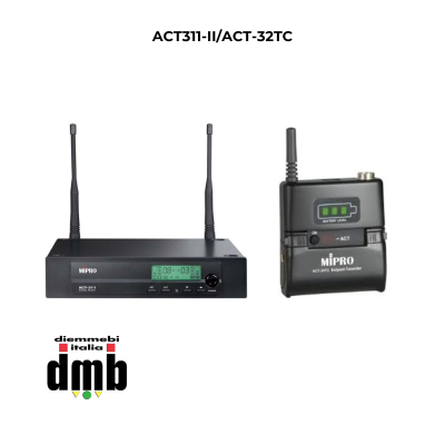 KIT MIPRO - ACT311-II/32TC - Ricevitore singolo ACT 72+12 canali UHF + Trasmettitore belt pack