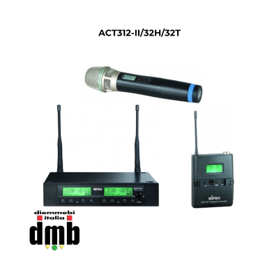 MIPRO - ACT312-II/32T/32H - Ricevitore doppio ACT312 + 8 canali UHF + Trasmettitore belt-pack + Trasmettitore impugnatura