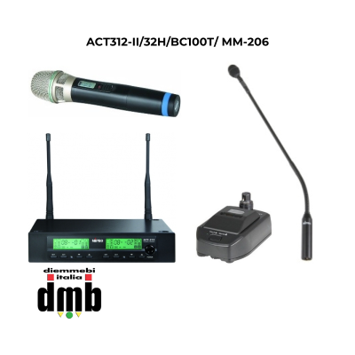 KIT MIPRO - ACT312-II/32H/BC100T/MM-206 - Ricevitore doppio+Trasmettitore impugnatura+Microfono Gooseneck+base da tavolo