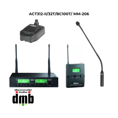 KIT MIPRO - ACT312-II/32T/BC100T/MM-205 - Ricevitore doppio+Trasmettitore impugnatura+Microfono Gooseneck+base da tavolo
