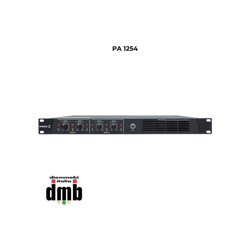 WORK - PA 1254 - Amplificatore di potenza 4 x 150 W @ 4 Ohm con 9 modalità di funzionamento