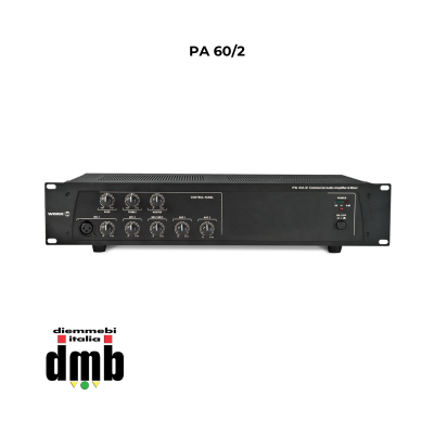 WORK - PA 60/2 - Amplificatore da installazione con mixer integrato da 60 W RMS su 8 Ohm, L25 / 70 / 100V
