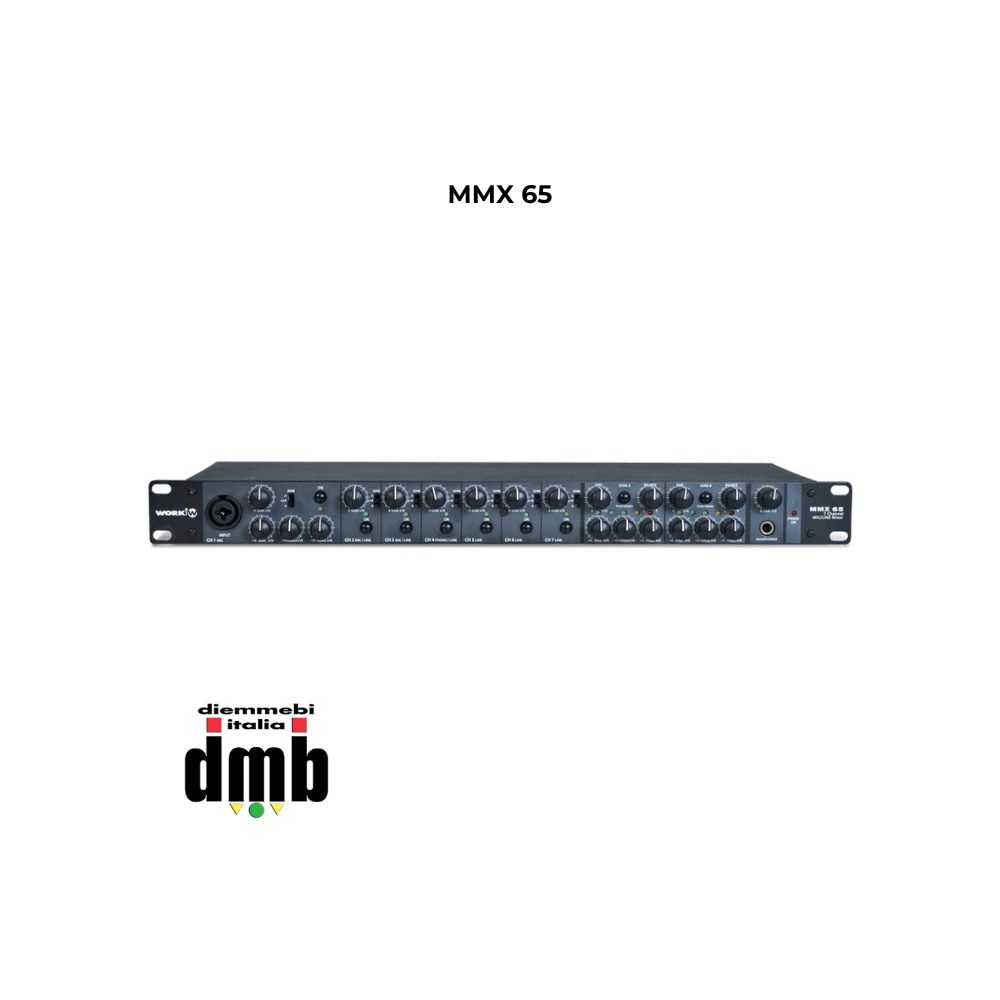WORK - MMX 65 - Mixer audio analogico a 7 canali, 1 rack HU 19