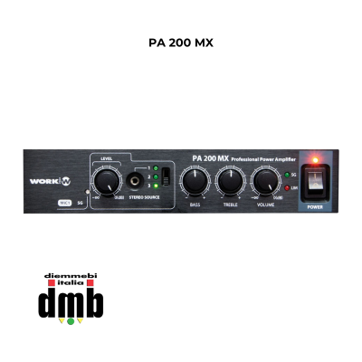 WORK - PA 200 MX - Amplificatore 2 x 100W @ 8/16 Ohm da 200W L70 / 100V - RJ45 (RS485) - Bluetooth