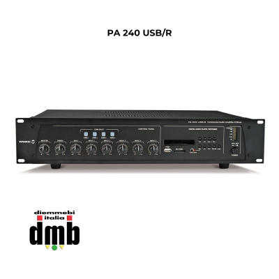 WORK - PA 240 USB/R - Mixer amplificatore audio da 240 W @ 4/8/16 Ohm, L25 / 70 / 100V con Interfaccia USB / MP3