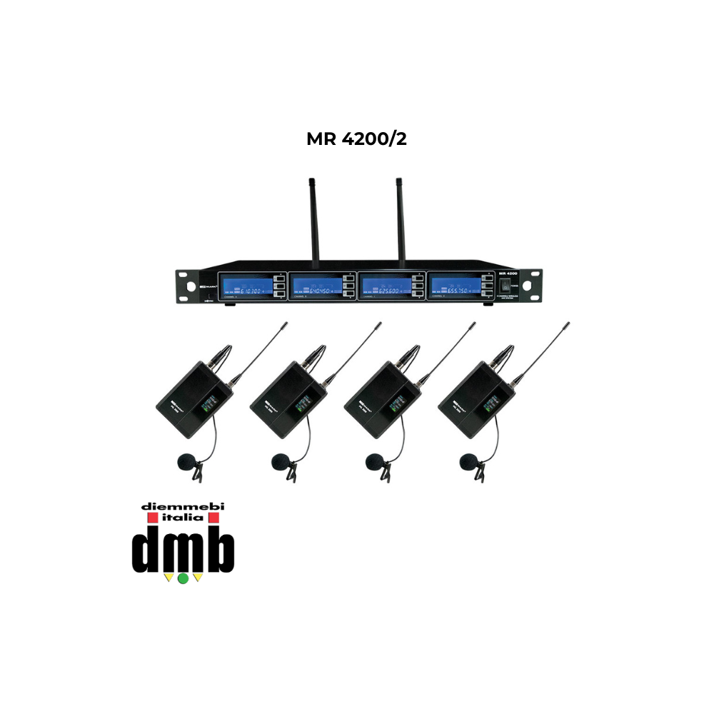 WORK - MR 4200/2 - Sistema wireless quadruplo con 4 microfoni da bavero