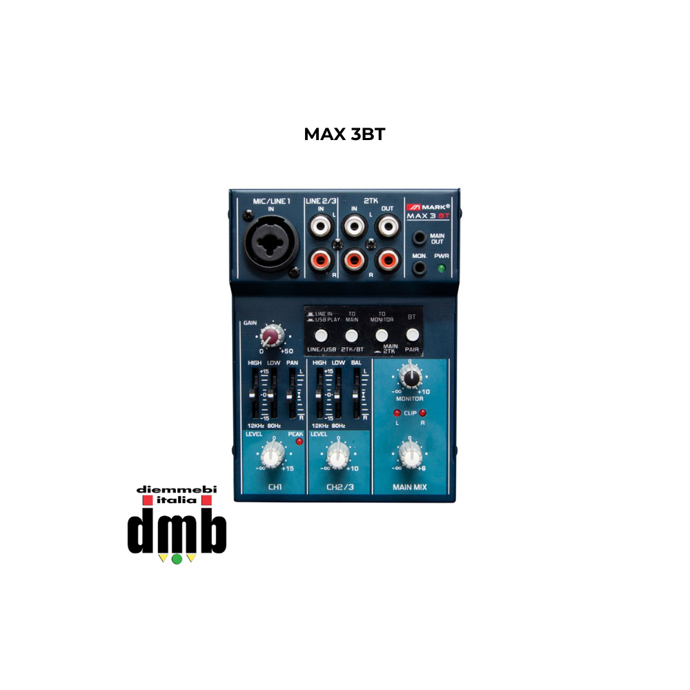 MARK - MAX 3BT - Mixer audio analogico con Bluetooth e porta USB bidirezionale
