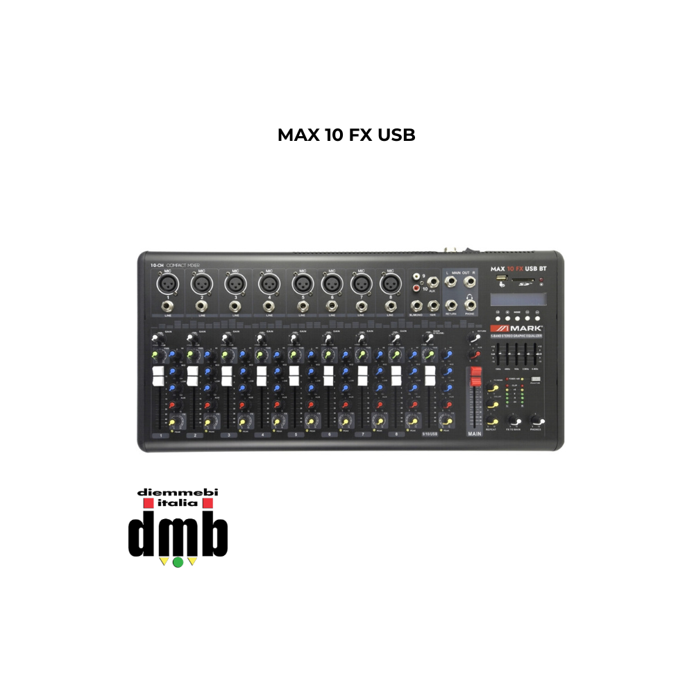 MARK - MAX 10 FX USB - Mixer a 8+1 canali. Lettore/Registratore