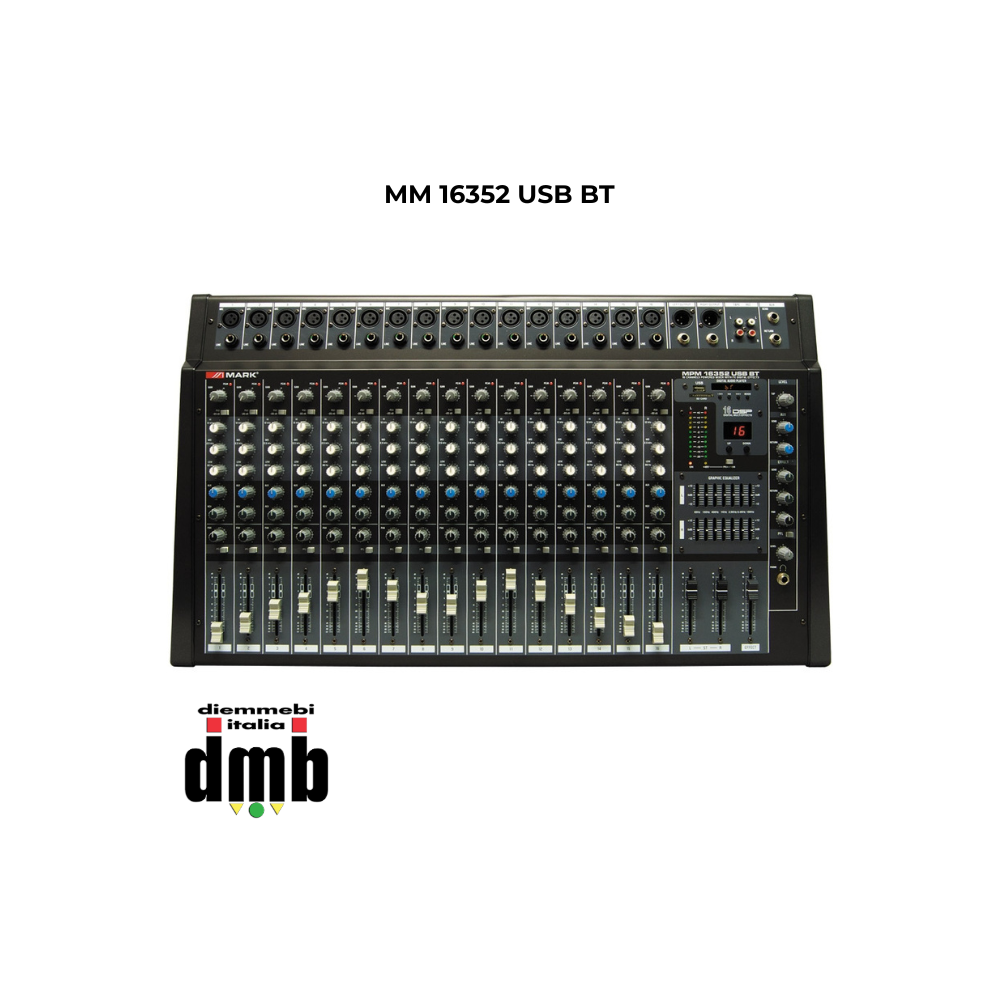 MARK - MPM 16352 USB BT - Mixer audio analogico autoalimentato 2 x 300 W @ 4 Ohm con lettore USB-SD e Bluetooth