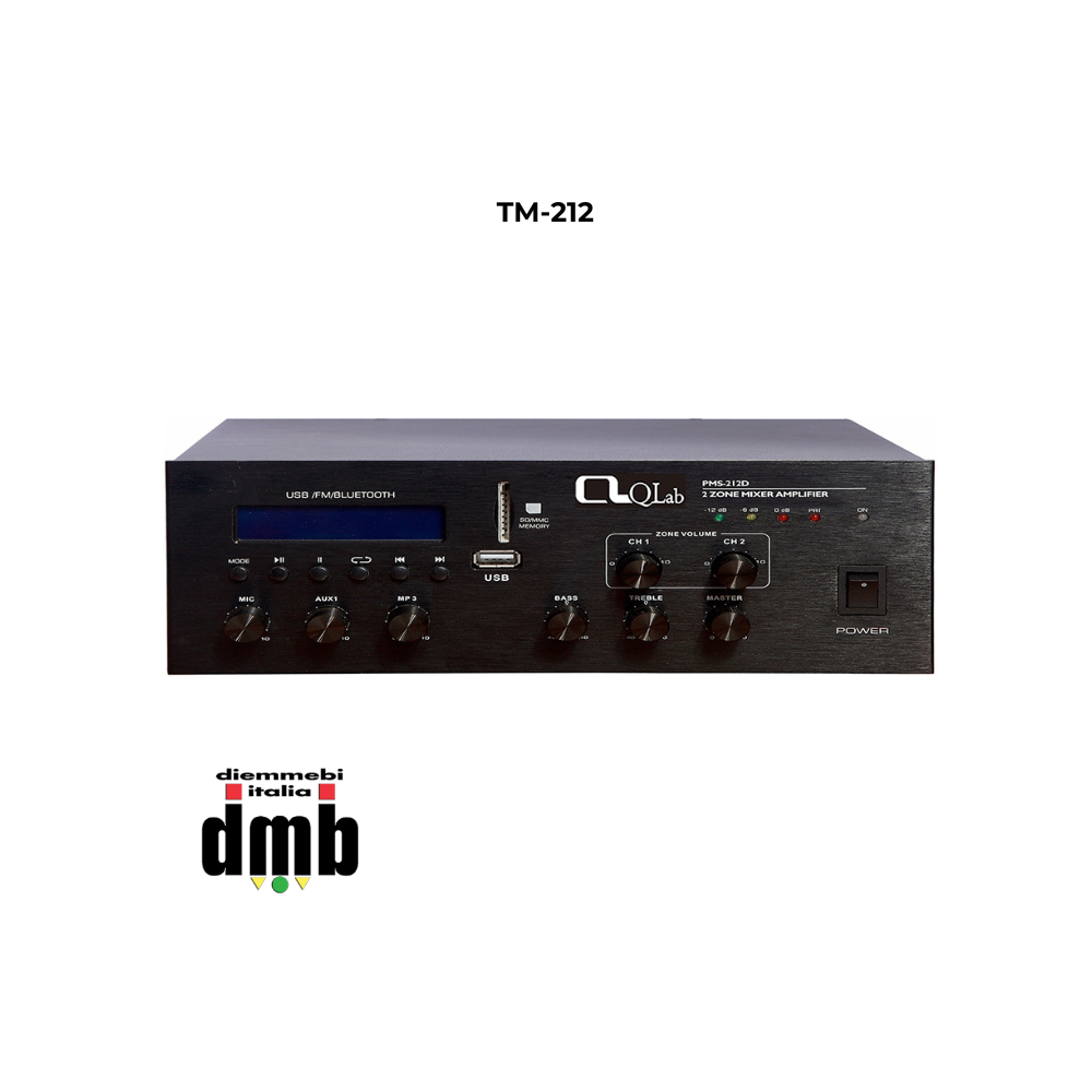 QLAB - TM-212 - Ampliﬁcatore/Mixer digitale 120W Bluetooth FM MP3 su USB/SD