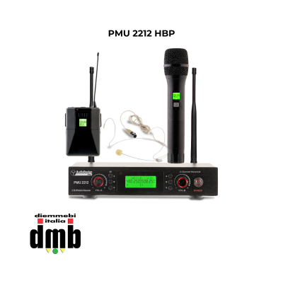 AUDIODESIGN PRO - PMU 2212 HBP - Sistema wireless UHF 2 canale , 1 archetto beige + 1 palmare con 100 frequenze