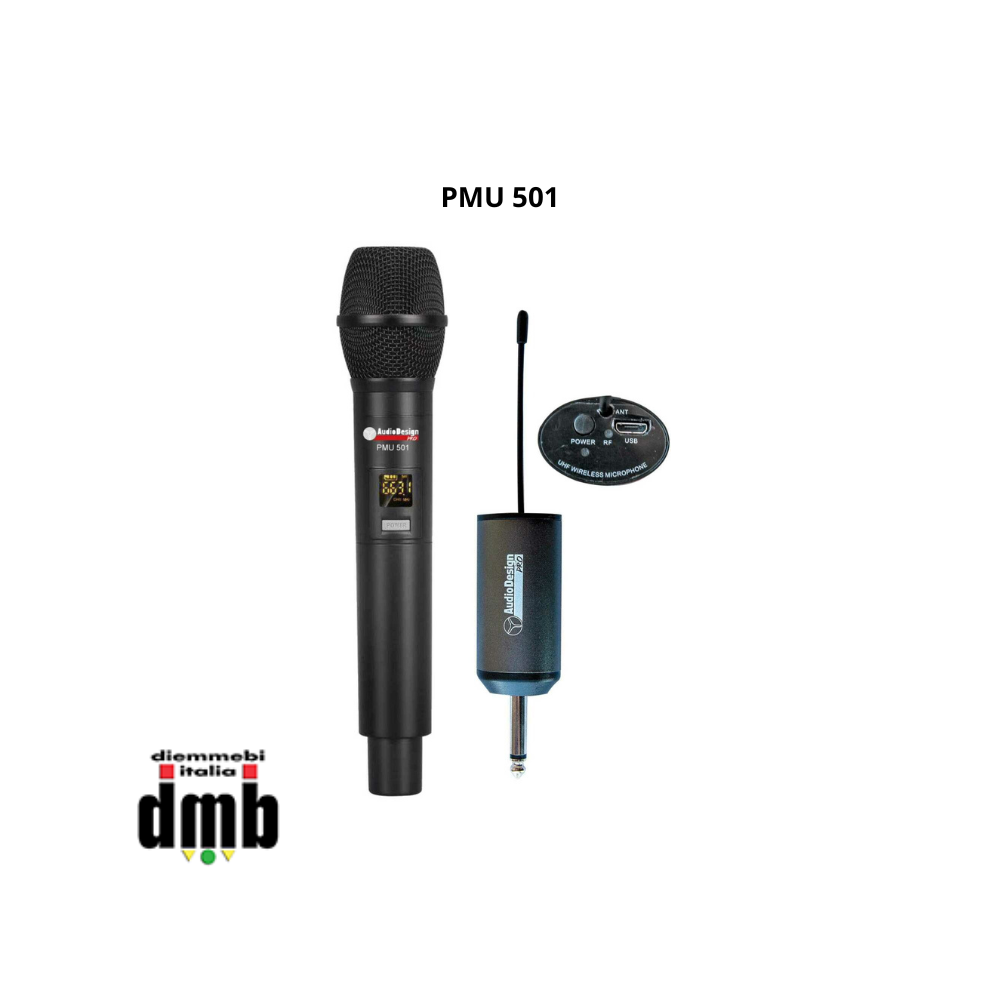 AUDIODESIGN PRO - PMU 501 - Microfono Wireless UHF, 48 Ch, con ricevitore su Jack