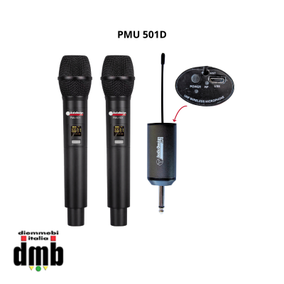 AUDIODESIGN PRO - PMU 501D - 2 Microfoni Wireless UHF, 48 Ch, con ricevitore su Jack