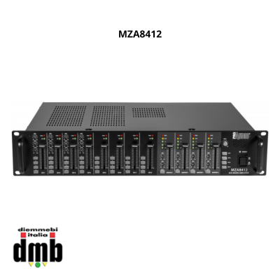 PROAUDIO - MZA8412 - Mixer da 2U rack amplificato, dotato di 8 ingressi e 4 uscite assegnabili