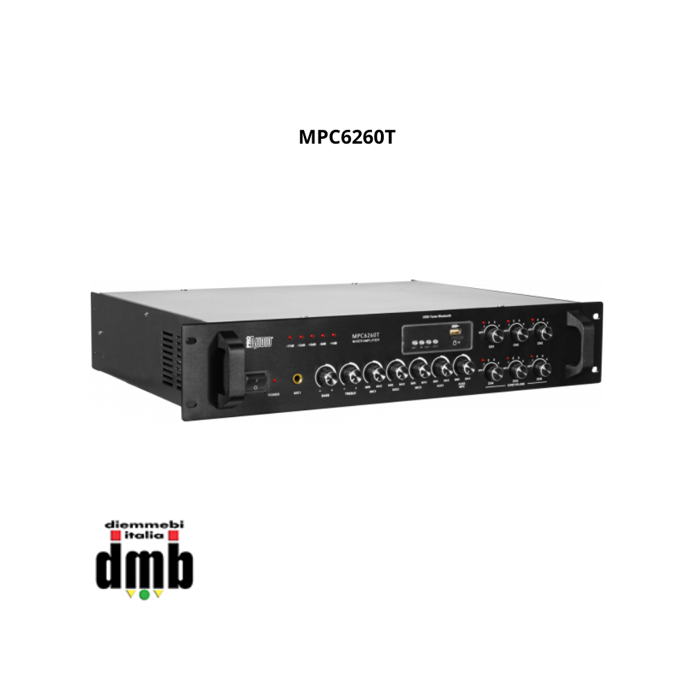 PROAUDIO - MPC6260T - Amplificatore mixer a 6 zone con sintonizzatore FM, Bluetooth, e lettore MP3/USB/SD card integrato