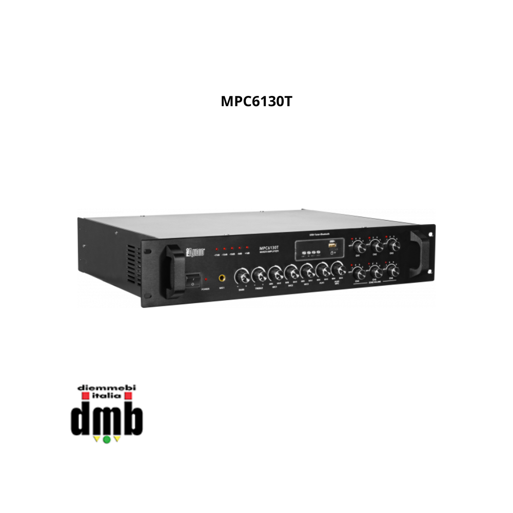 PROAUDIO - MPC6130T - Amplificatore mixer a 6 zone con sintonizzatore FM, Bluetooth e lettore MP3/USB/SD card integrato