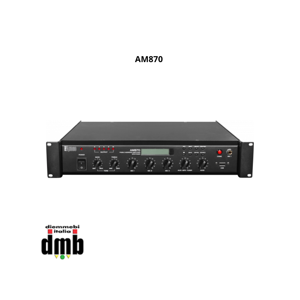 PROAUDIO - AM870 - Amplificatore mixer con FM, lettore MP3/USB ideale per sistemi PA