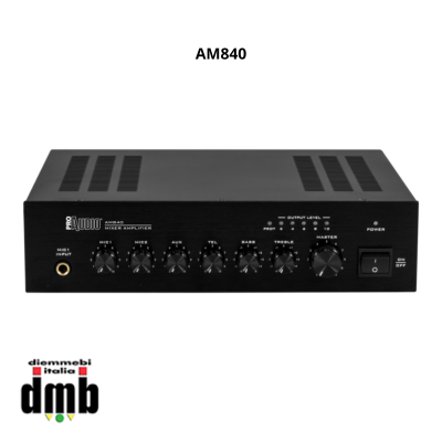 PROAUDIO - AM840 - Amplificatore mixer 40W 4 Ohm 70/100V 4 ingressi Mic1 48V Phantom