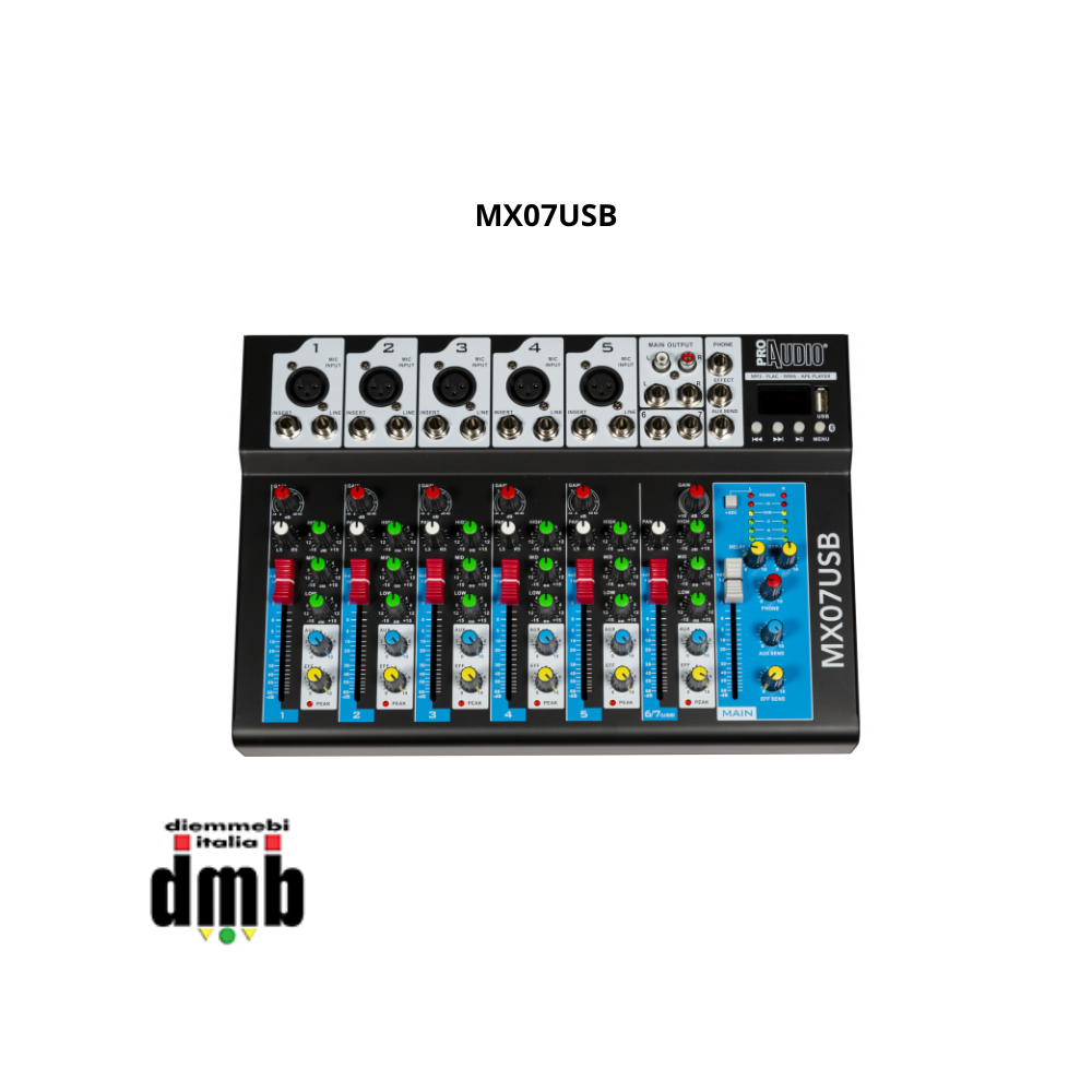 PROAUDIO - MX07USB - mixer versatile con 7 ingressi e 2 uscite.