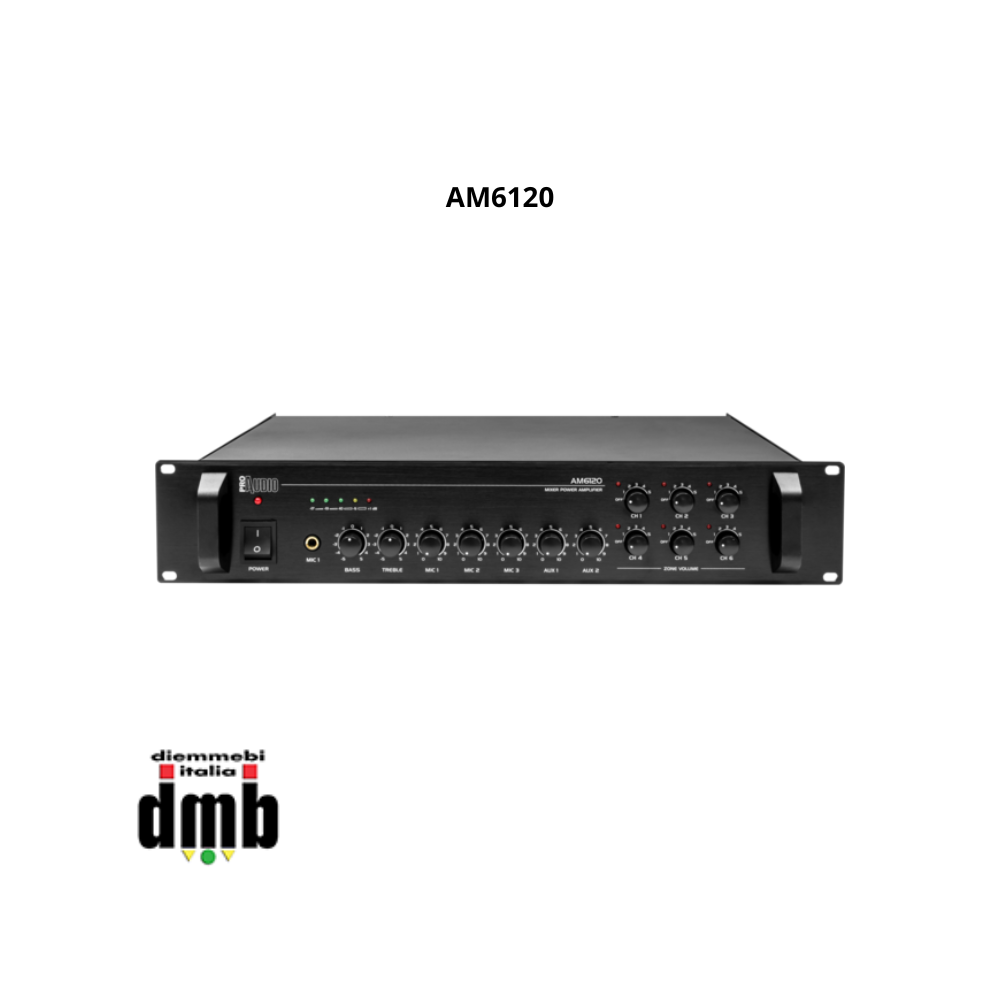 PROAUDIO - AM6120 - Amplificatore mixer a 6 zone progettato per la trasmissione di annunci microfonici e/o programmi musicali