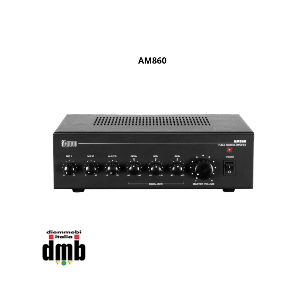 PROAUDIO - AM860 - Amplificatore mixer 60W 4 Ohm 70/100 V 3 ingressi per PA