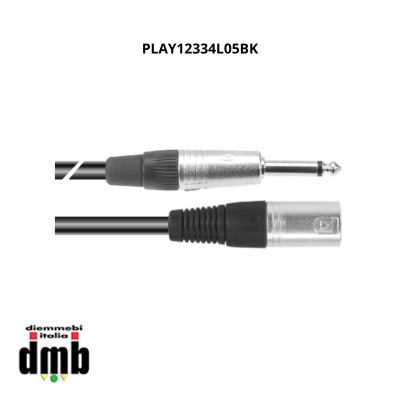 PROAUDIO - PLAY12334L05BK - Cavo audio cannon maschio XLR 3 poli- jack mono maschio 6.35 metallo da 5 m