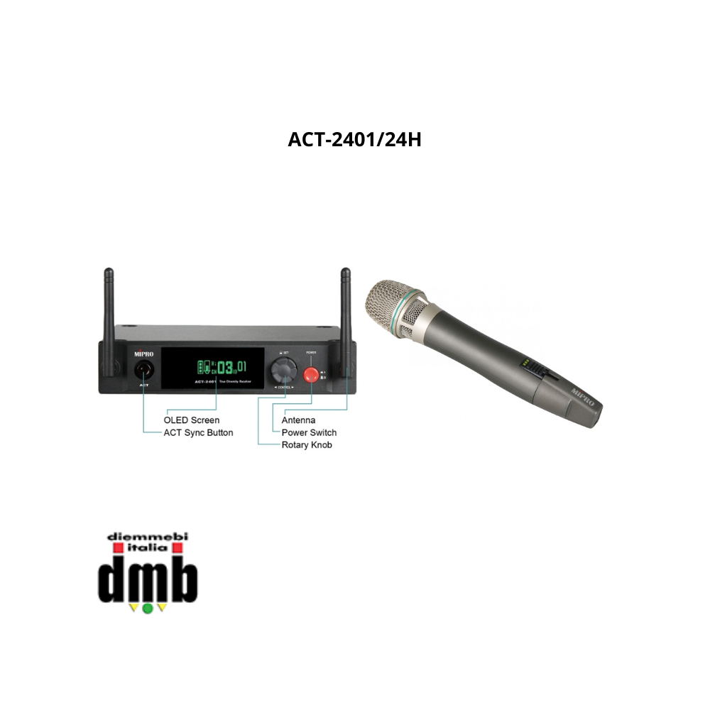 MIPRO - ACT-2401/24H - Kit Radiomicrofono con Ricevitore singolo ACT 12 canali + Trasmettitore con impugnatura