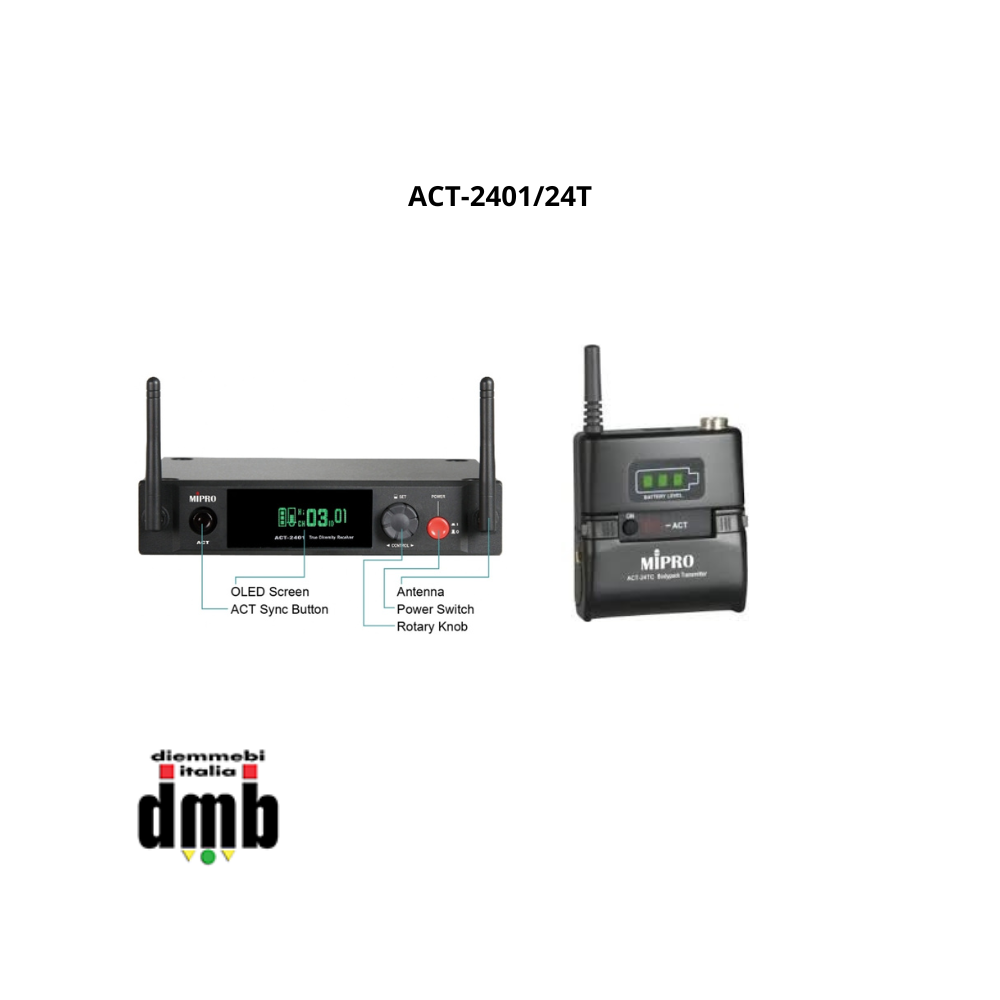 MIPRO - ACT-2401/24T - Kit Radiomicrofono con Ricevitore singolo ACT 12 canali + Trasmettitore Belt pack