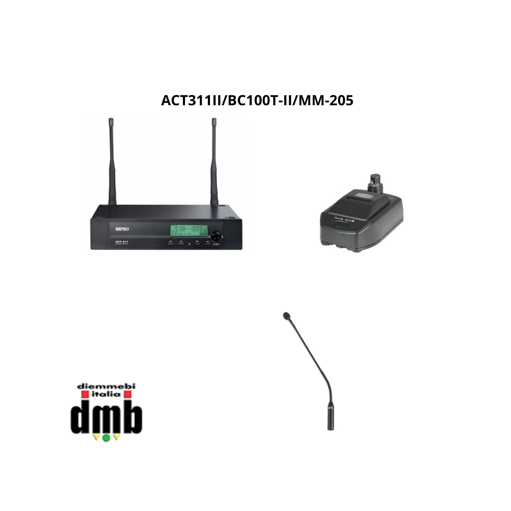 MIPRO - ACT311II/BC100T-II/MM-205 - Sistema Conferenze con Ricevitore singolo, Stazione trasmittente e Microfono Gooseneck