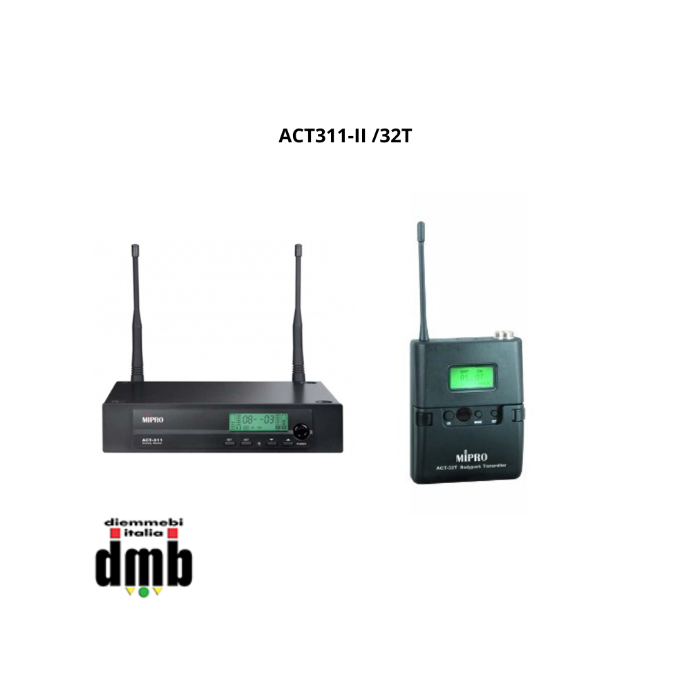 MIPRO - ACT311-II /32T - Ricevitore singolo ACT 72+12 canali UHF + Trasmettitore belt-pack