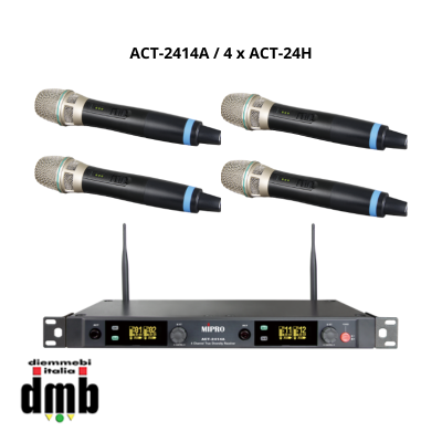 MIPRO - KIT ACT-2414A/1 - Kit radiomicrofonico con Ricevitore quadruplo ACT 12 canali + 4 Trasmettitori con impugnatura