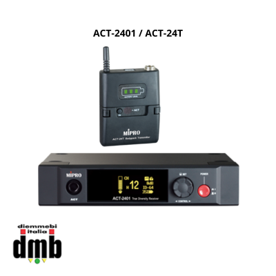 KIT MIPRO - ACT-2401 / ACT-24T - Ricevitore singolo ACT 12 + MIPRO - ACT-24T - Trasmettitore belt pack ACT-2.4GHz