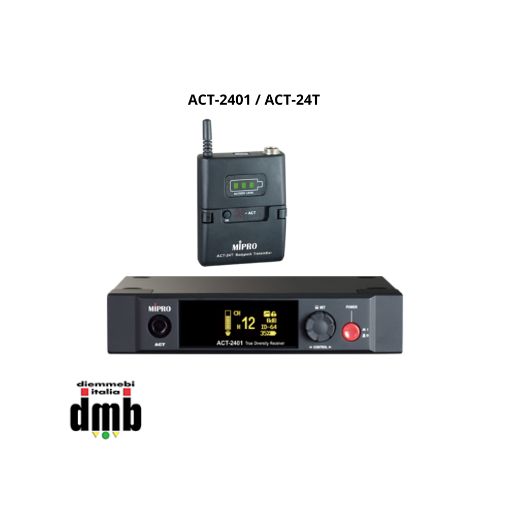 KIT MIPRO - ACT-2401 / ACT-24T - Ricevitore singolo ACT 12 + MIPRO - ACT-24T - Trasmettitore belt pack ACT-2.4GHz