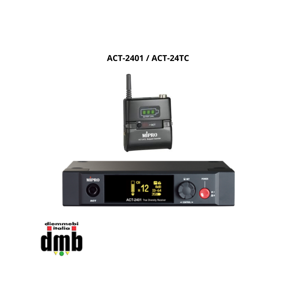 KIT MIPRO ACT-2401 / ACT-24TC - Ricevitore singolo ACT 12 canali 2,4GHz + ACT-24TC - Trasmettitore belt pack ACT-2.4GHz