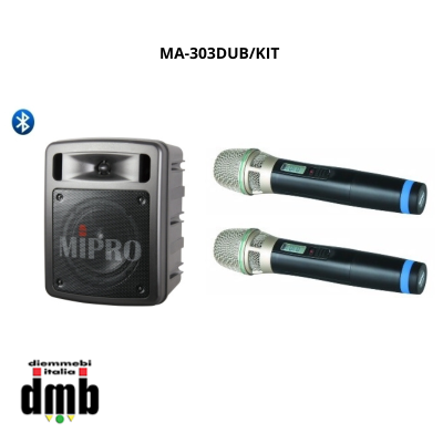 MIPRO - MA-303DUB/KIT - Amplificazione portatile 60W a batteria e corrente + 2 trasmettitori palmari