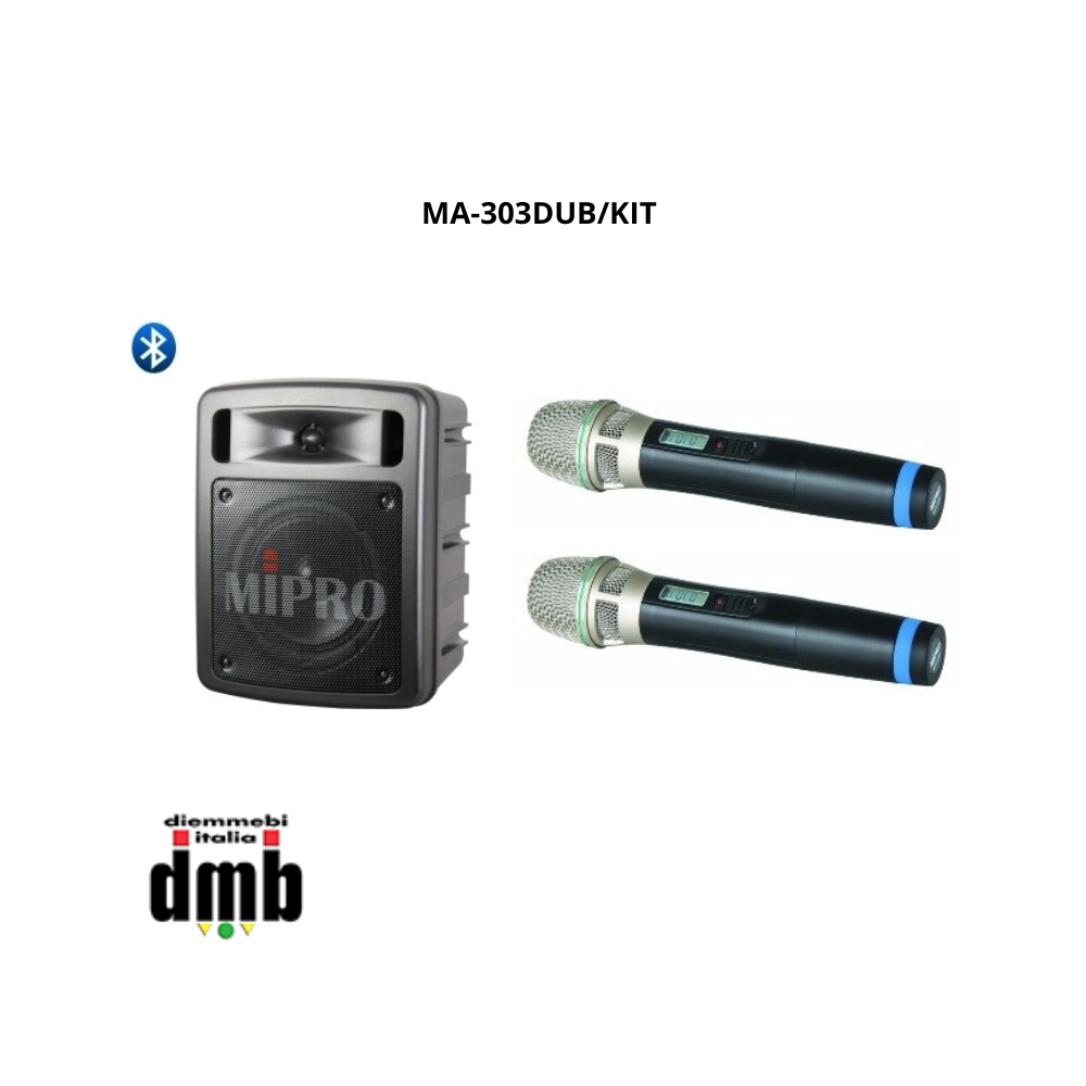 MIPRO - MA-303DUB/KIT - Amplificazione portatile 60W a batteria e corrente + 2 trasmettitori palmari