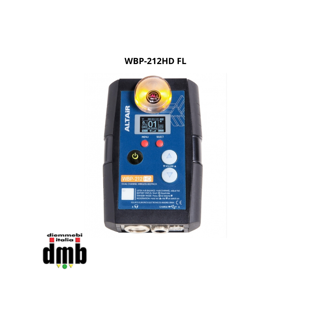 ALTAIR - WBP-212HD FL (serie extreme) - Beltpack a doppio canale manager con luce di segnalazione per sistemi intercom wireless