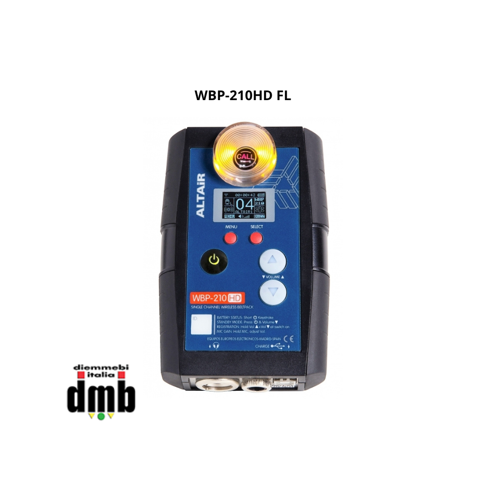 ALTAIR - WBP-210HD FL (serie extreme) - Beltpack wireless a doppio canale con luce di segnalazione per sistemi intercom wireless